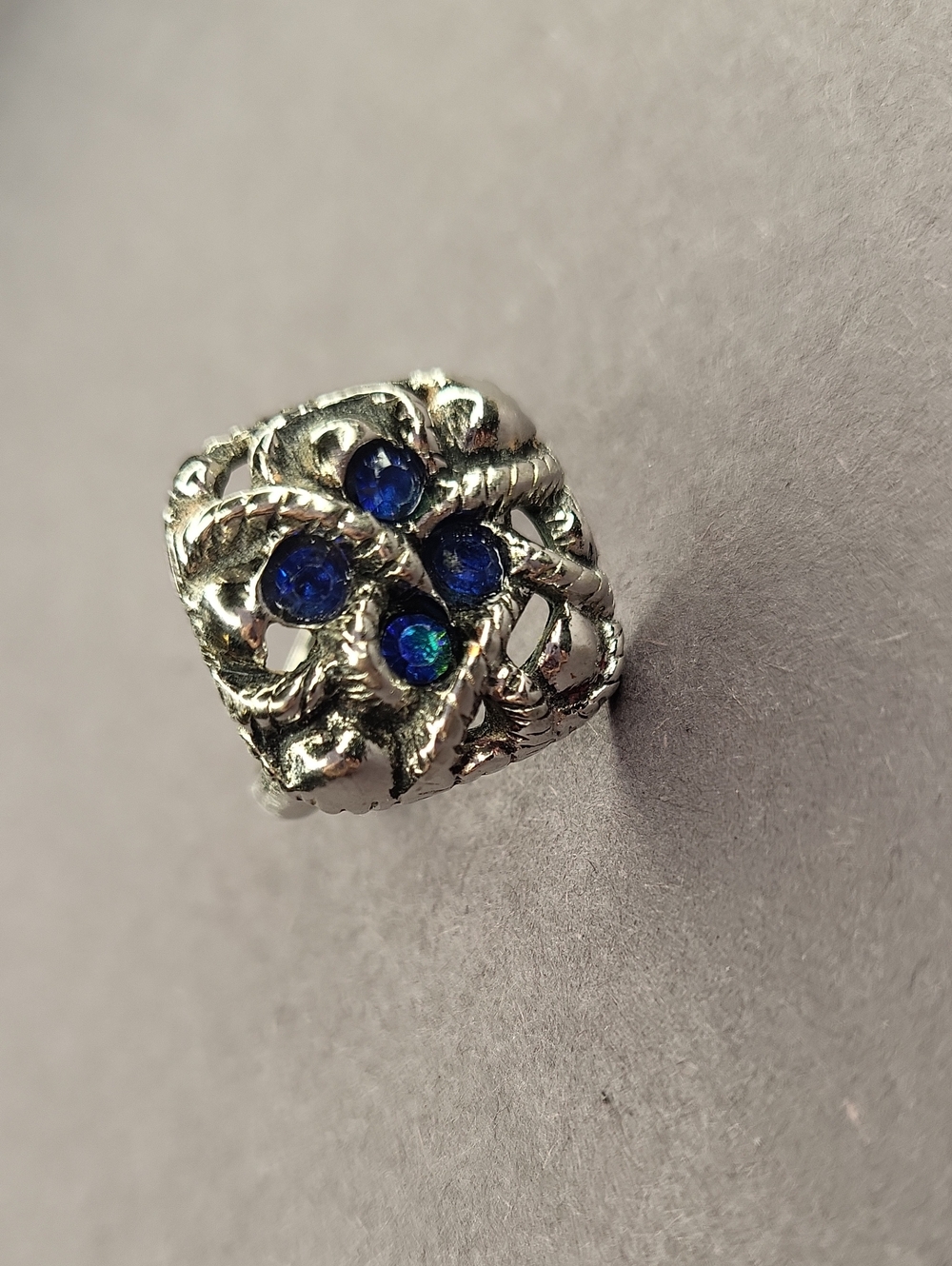 Avon Silver-Tone Ring with Deep Blue Stones